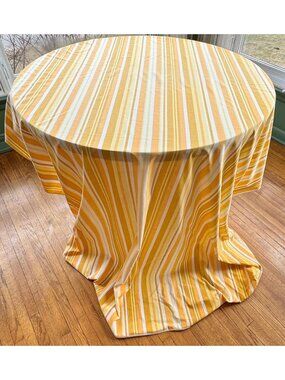 Vintage 1970s bedsheet, orange, yellow floral & stripes, fitted, full size bed
